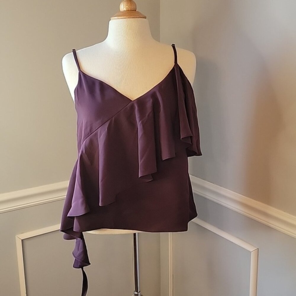 SAKS FIFTH AVENUE Plum Cascading Trailing Ruffle Party Date Night‎ Glam Cami M
